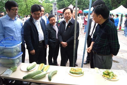 会前,蔡宜骅书记一行在副校长姚佐文的陪同下到酥瓜产业联盟和园艺